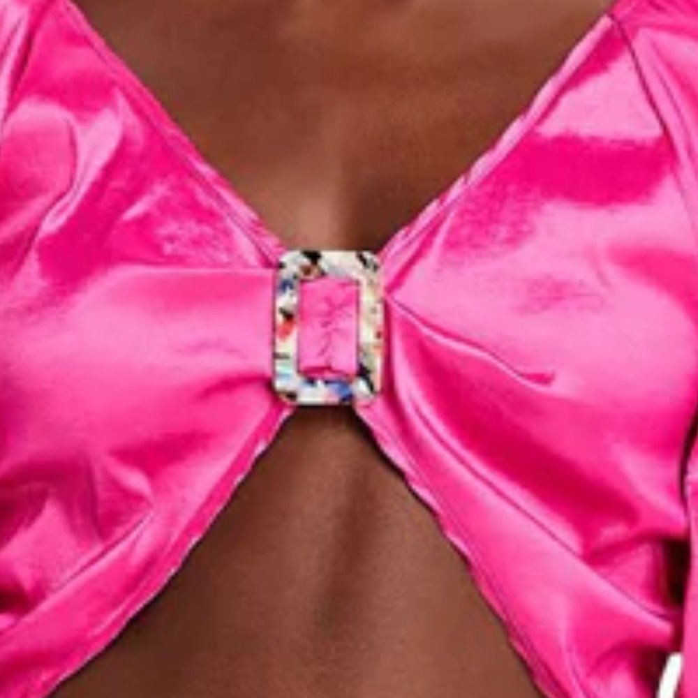 NWT Hosbjerg Women's Elora V-Neck Short Pink Crop Top Size Medium - Picture 4 of 4